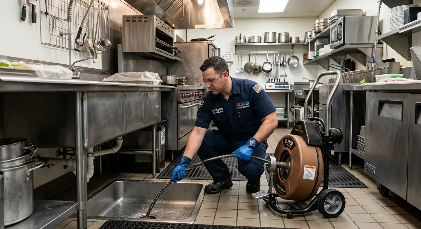 Commercial drain cleaning service in a restaurant kitchen in Muscle Shoals
